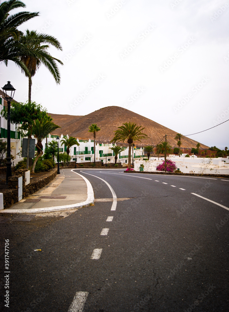Road through a mountainous town