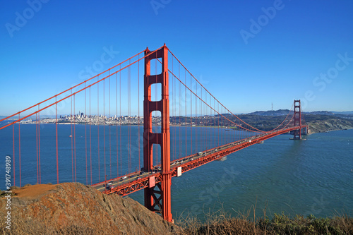 Famous Landmark red Golden Gate Bridge of San Francisco, California, United states , USA - seen from Battery Spencer - Travel and sightseeing concept 