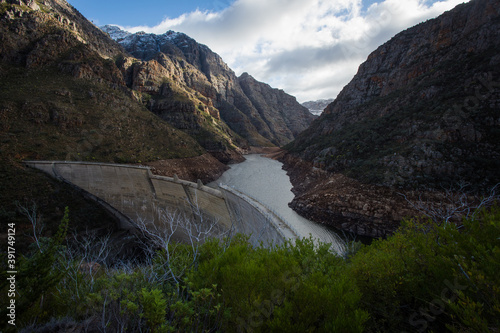 Aerial view over the Sanddrift dam in the Hex River valley in the Western Cape of South Africa photo