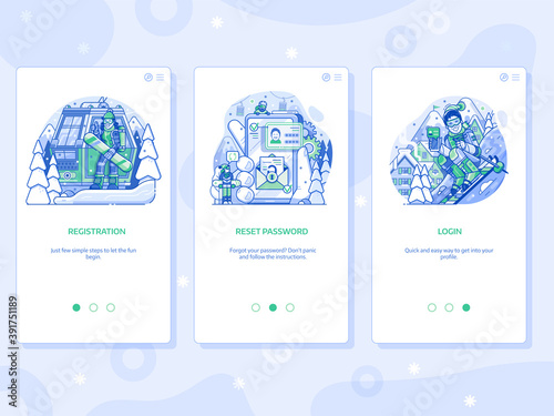 Winter Ski Resort App UI Line Illustrations