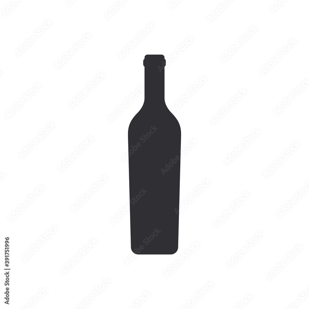 Silhouette wine bottle. Vine bottle. Silhouette сhampagne bottle. Vector icon. Stencil of wine bottle. Bottle silhouette. Jar icon. Glass container. Logo template. Flask template.