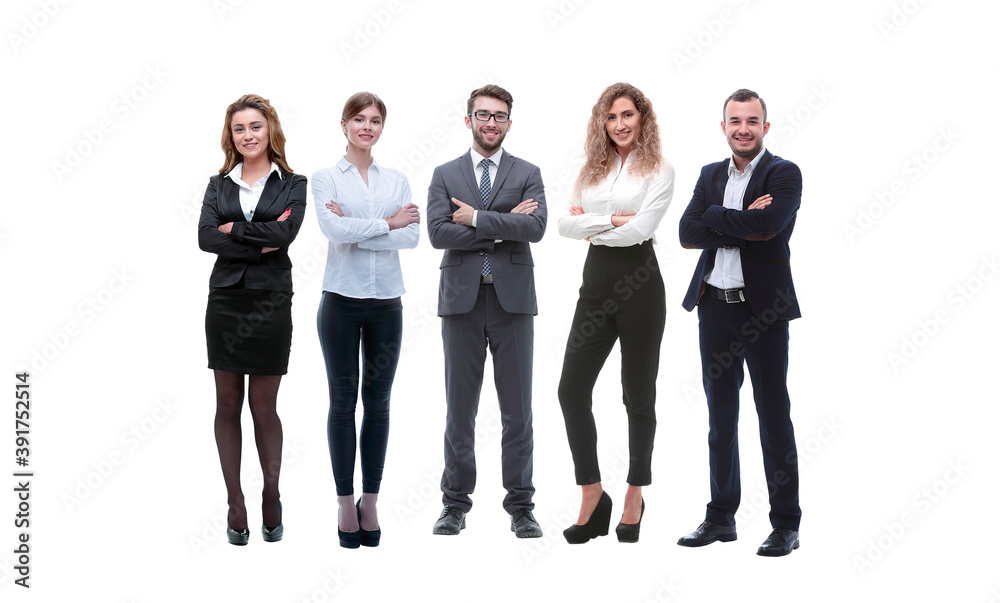 group of young successful entrepreneurs standing in a row