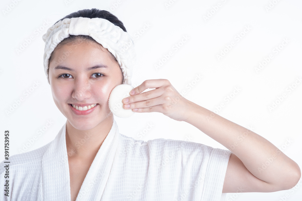 Beautiful woman female skin care healthy hair and skin close up face beauty portrait close up studio on white asia