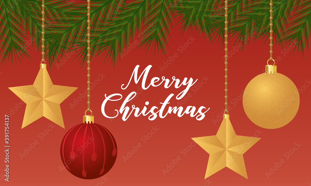 happy merry christmas lettering with balls and stars hanging happy merry christmas lettering with balls and stars hanging