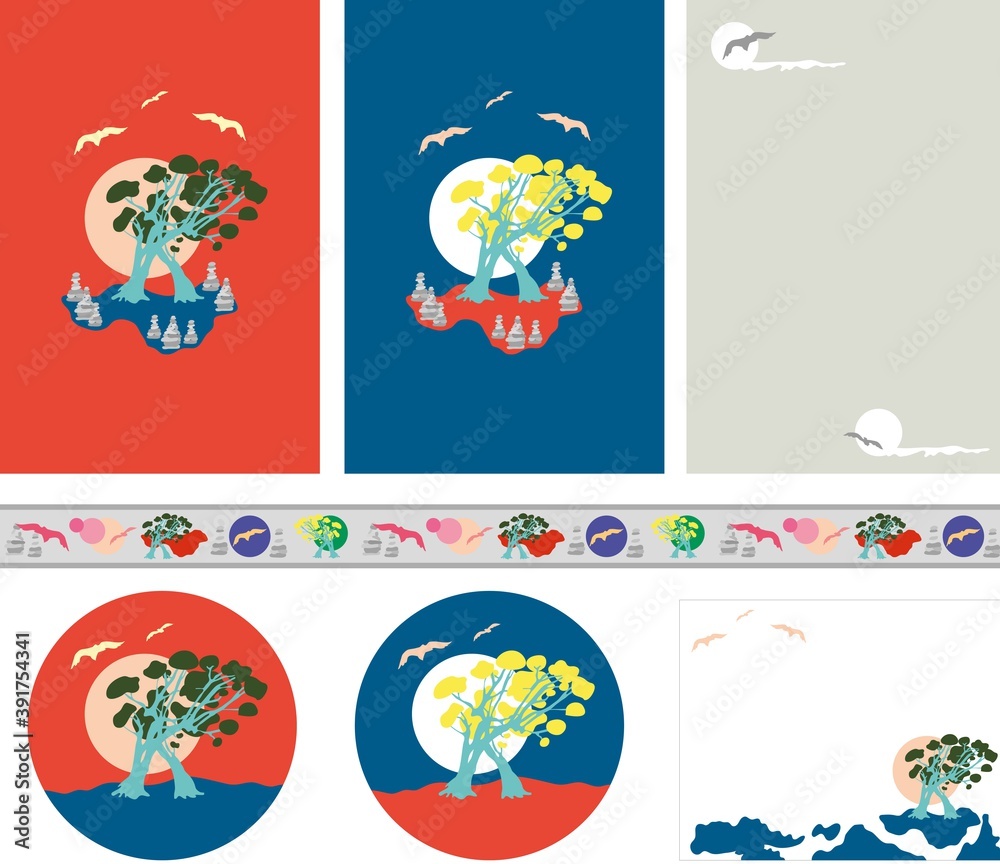 Fototapeta premium [Vector] Old tree theme stationary set2