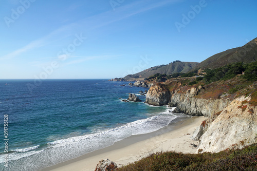 Nature Landscape of Blue West Coast of pacific ocean at Bixby Greek Bridge in Big Sur Monterey California United states USA - Travel Beautiful Road Trip Concept - Nature Background 