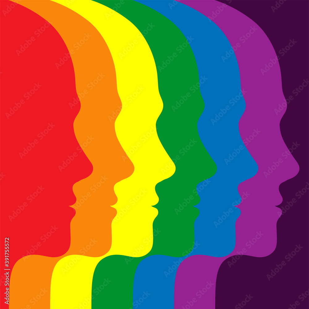 Silhouettes of faces in rainbow colors-a symbol of lgbt, gays and lesbians.