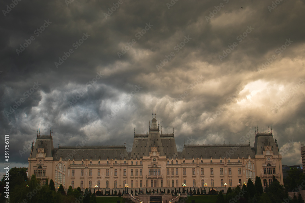 Palace of Culture, Castle, dramatic clouds as background