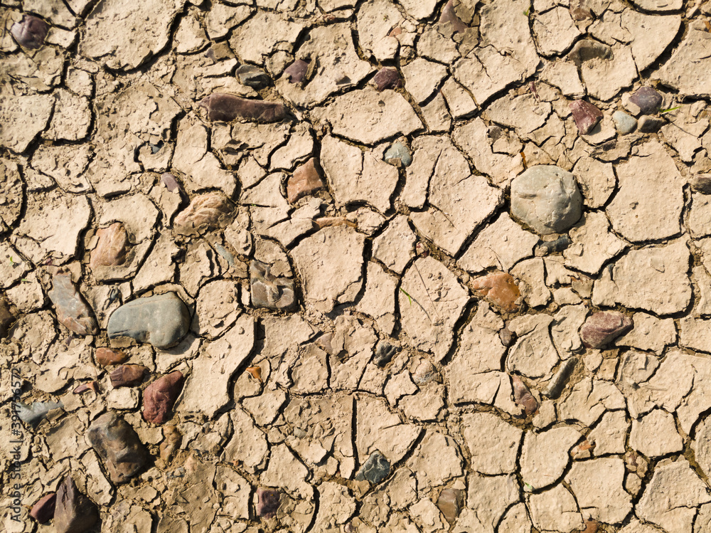 Dry barren lifeless soil during summer heat, soil erosion due to global warming, pattern of cracks in the ground Dry barren lifeless soil during summer heat, soil erosion due to global warming, pattern of cracks in the ground