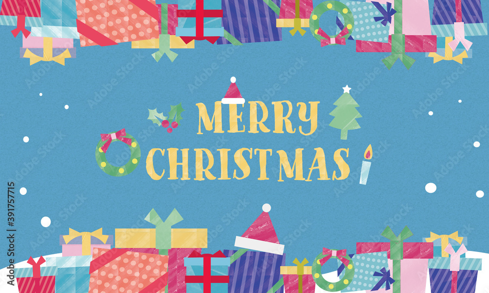 christmas greeting card with gifts and goods