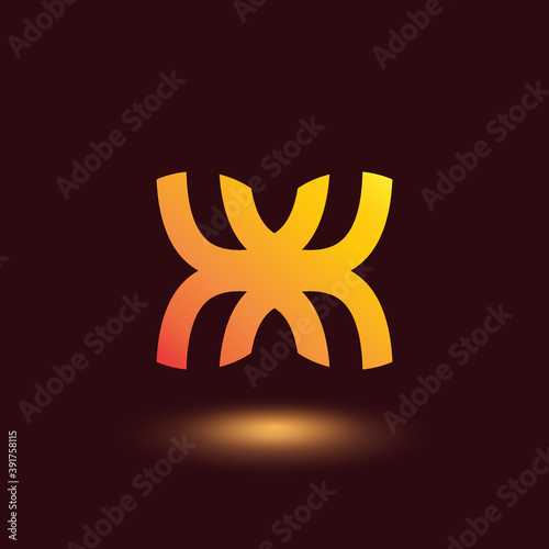 Abstract geometric letter X with unique shape. Modern, minimalistic, luxury logo template