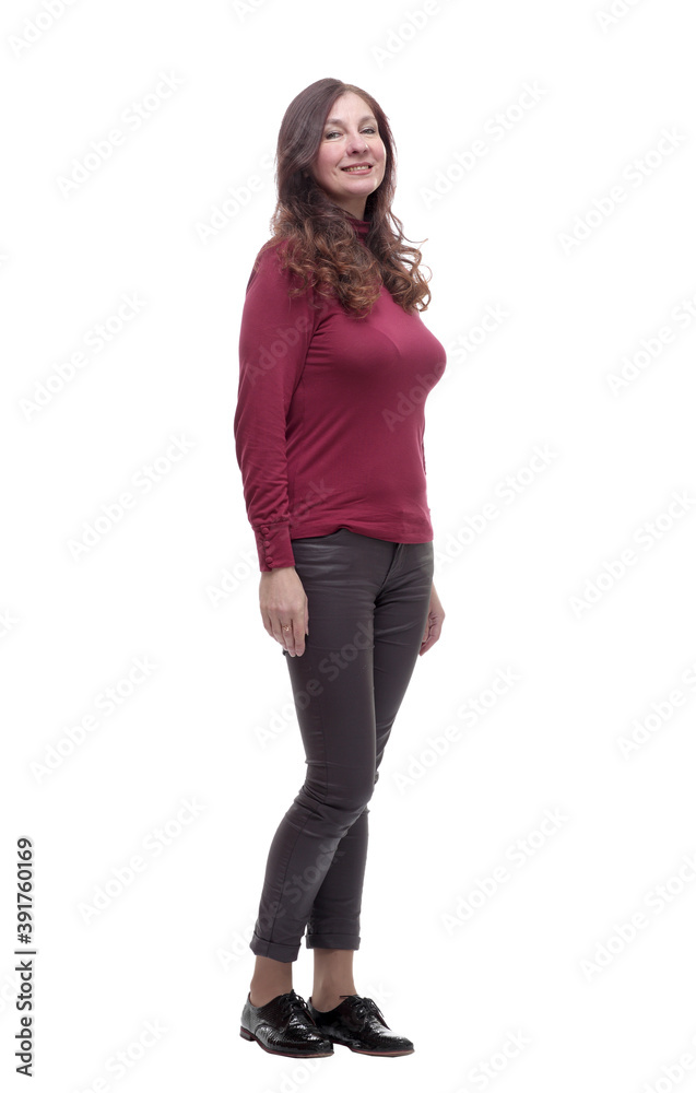 side view. cute young woman in casual clothes side view. cute young woman in casual clothes