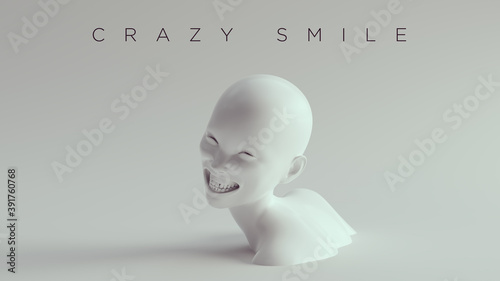Non-Binary Crazy Smile Female Male White Bust Head Back and Shoulders Front View 3d illustration