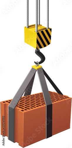 brick lifted by a hoist (cutout)