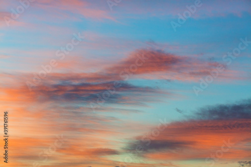 Beautiful sunset sky with clouds natural background evening