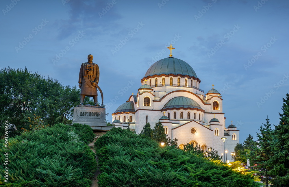 Saint Sava Temple and Monument to Karadjordje Petrovic, Belgrade Serbia