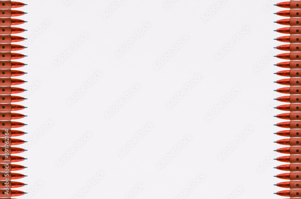 Frame made with pen on white background from the top view has space for your messages Frame made with pen on white background from the top view has space for your messages