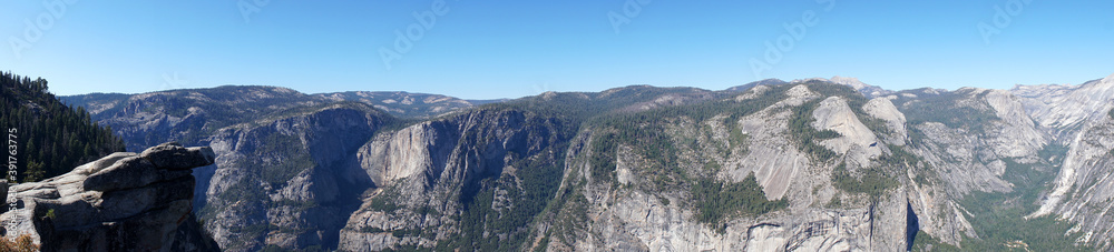 Nature Landscape view of Half Dome Yosemite rock - is beautiful white grey rock seen from Glacier Point at Yosemite National Park Wawona Rd, California, USA - Travel park and outdoor 
