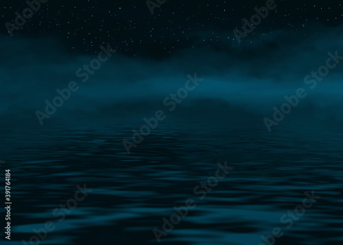 Turquoise Night on the Lake with Fog