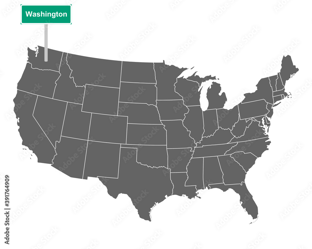 Washington Ortsschild und Karte der USA