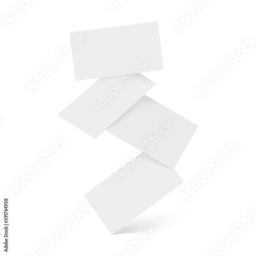 Falling blank white business cards. Vector.