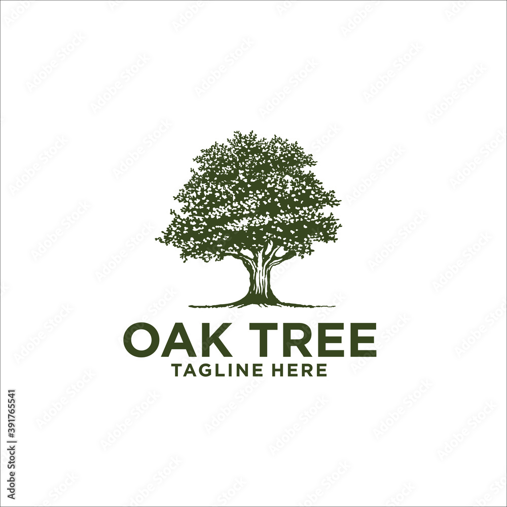 oak tree logo design silhouette vector - obrazy, fototapety, plakaty 