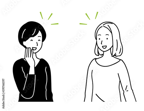 Illustrations of women talking and upper body.
