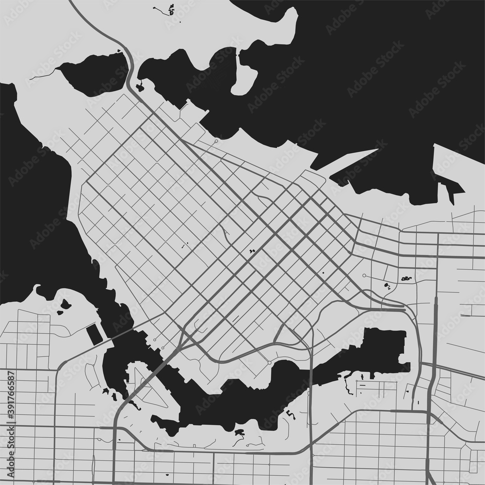 Urban city map of Vancouver. Vector poster. Grayscale street map. Stock ...