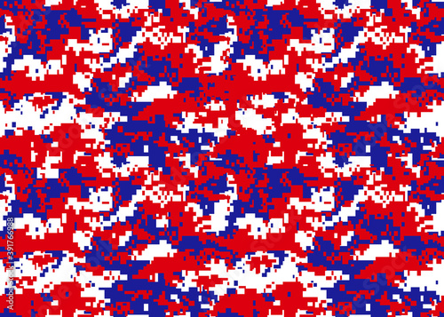camouflage texture on white red blue background for textile clothing linen paper logo