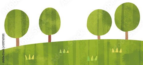 草原と木の背景イラスト