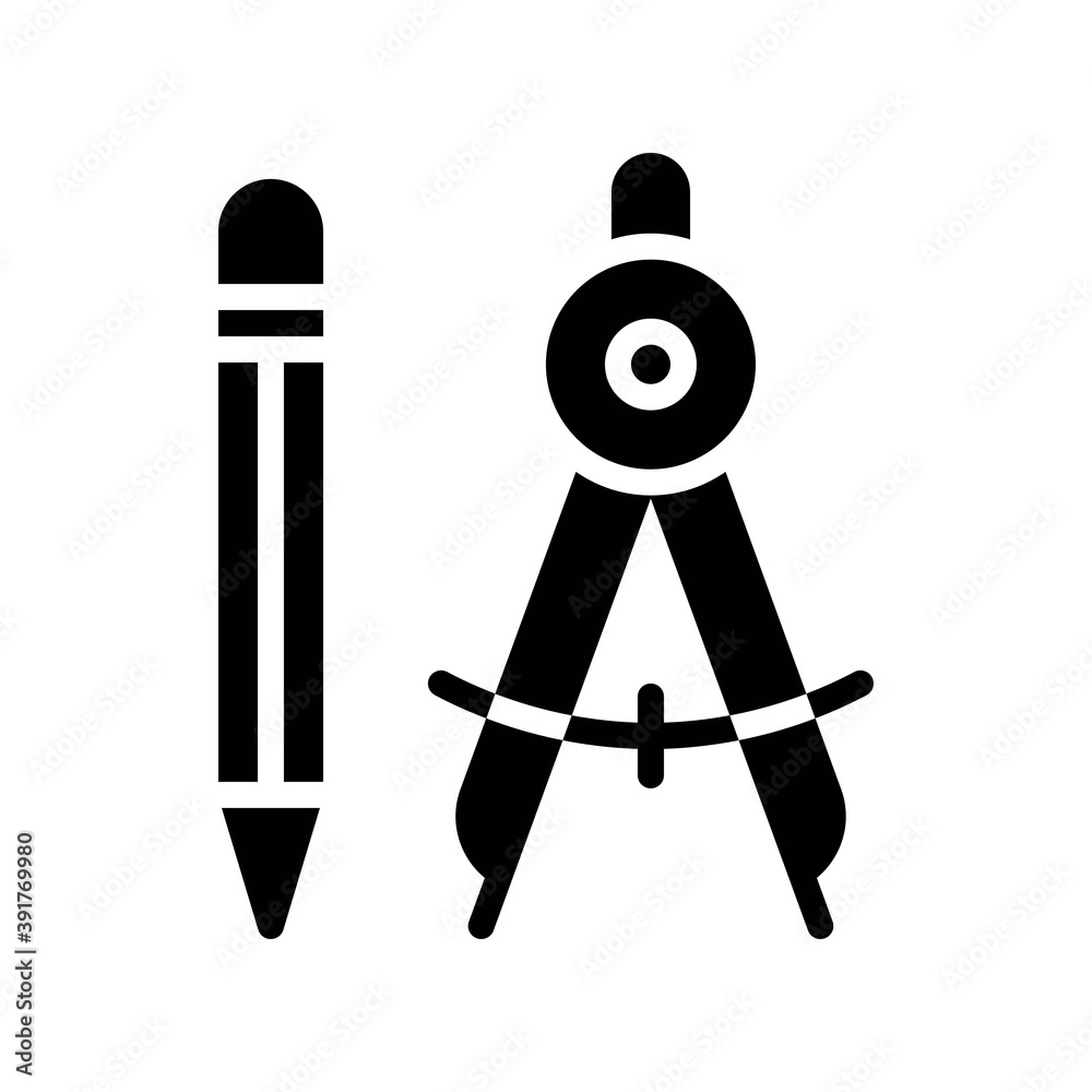 high school related compas or divider with pencil vectors in solid design,