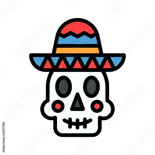 dia de los or muertos related muertos skull with teath vector with editable stroke,