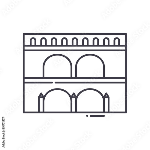 Aqueduct icon, linear isolated illustration, thin line vector, web design sign, outline concept symbol with editable stroke on white background.