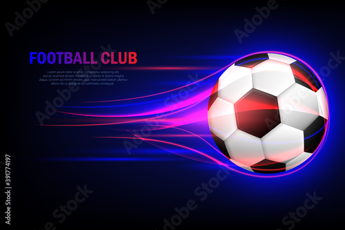 Flying soccer ball. Football club. Flaming soccer ball 3d vector