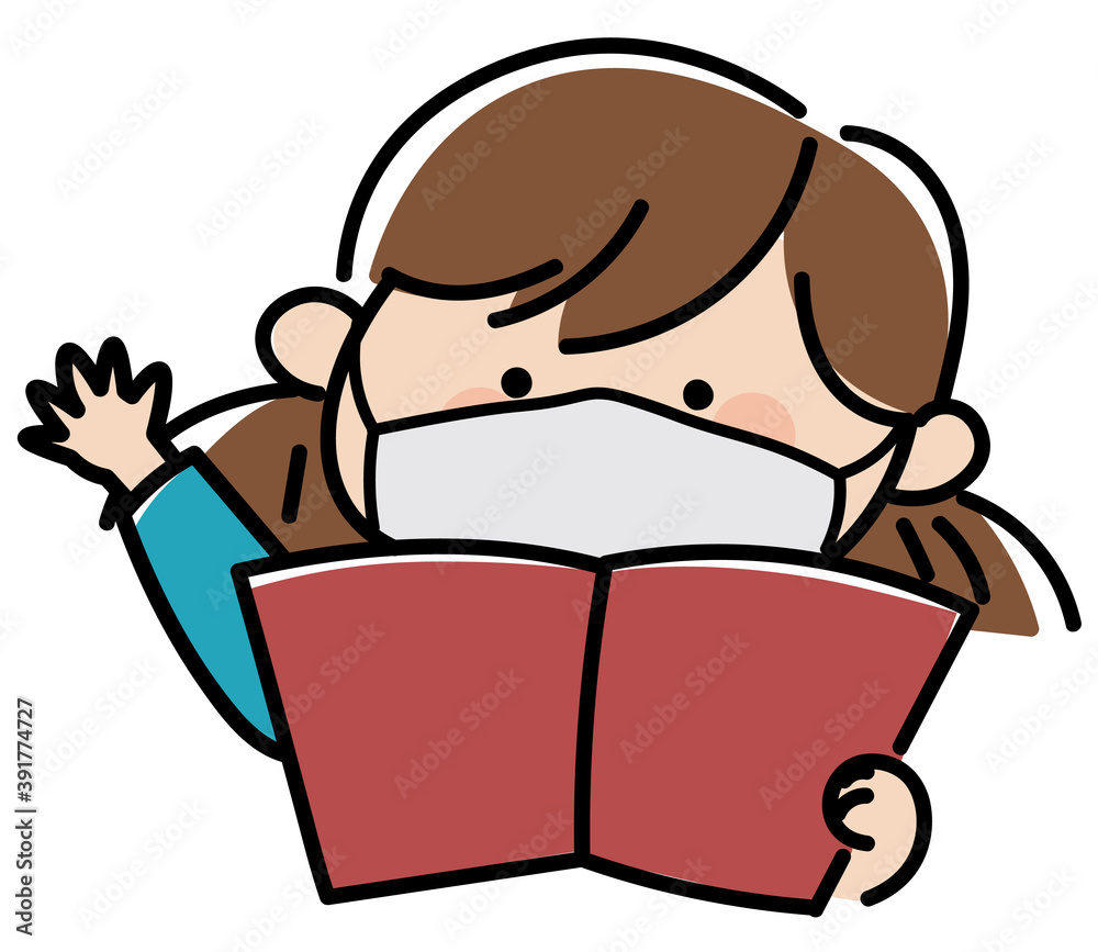 マスクをしながら授業で挙手する女の子のイラスト Stock Vector Adobe Stock