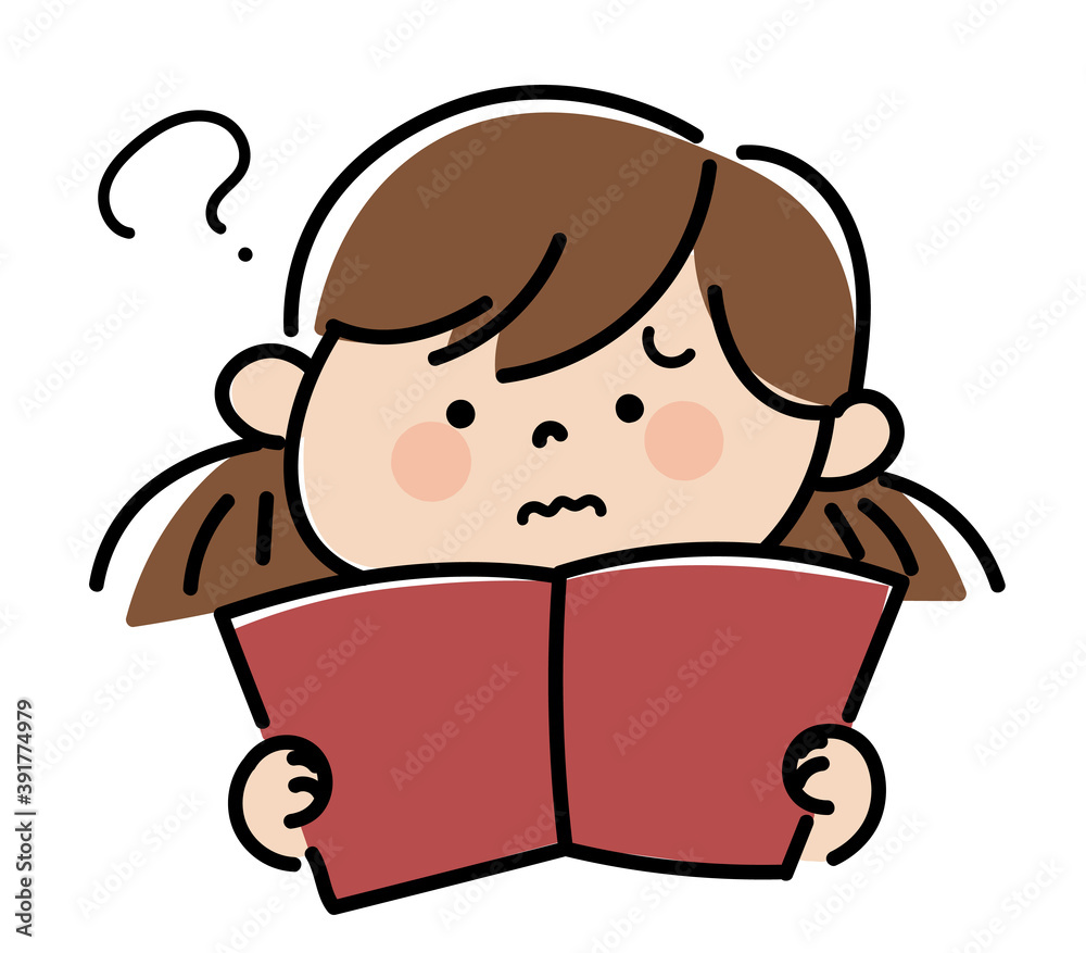 本を読みながら疑問を持つ女の子のイラスト Stock Vektorgrafik Adobe Stock