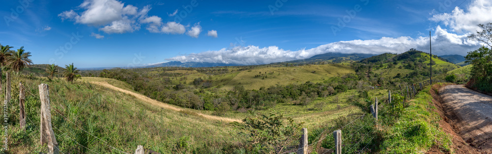 Panoramic view of a typical Costa rican landscape, field, farmland andcoffee culture, Alajuela, Costa Rica