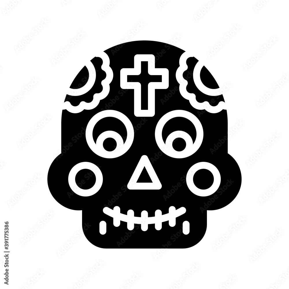 dia de los or muertos related muertos skull with teath vector in solid design,
