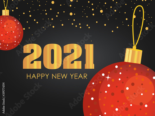 happy new year design with red chrismas balls
