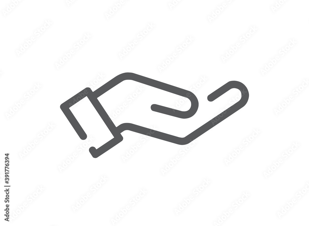 Black flat icon of hand isolated on white background