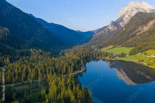 Drone panorama over Hintersee in Bavaria  Germany
