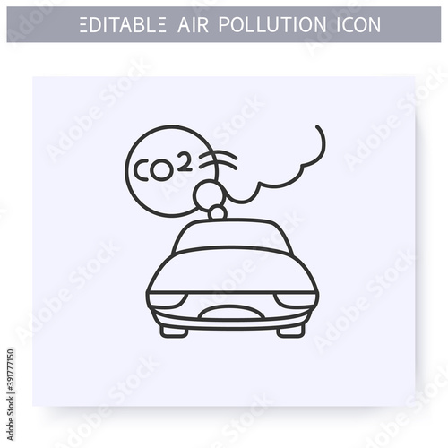 Car emissions line icon. Co2 car exhaust cloud. Industrial smog, biohazard emissions. Greenhouse effect. Environment pollution and ecology damage concept. Isolated vector illustration. Editable stroke