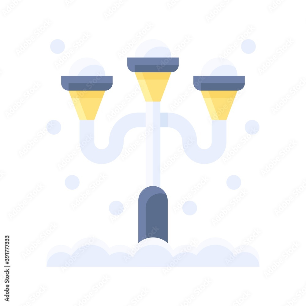 snow town in winter related decoration lights with stand and ice vectors in flat style,