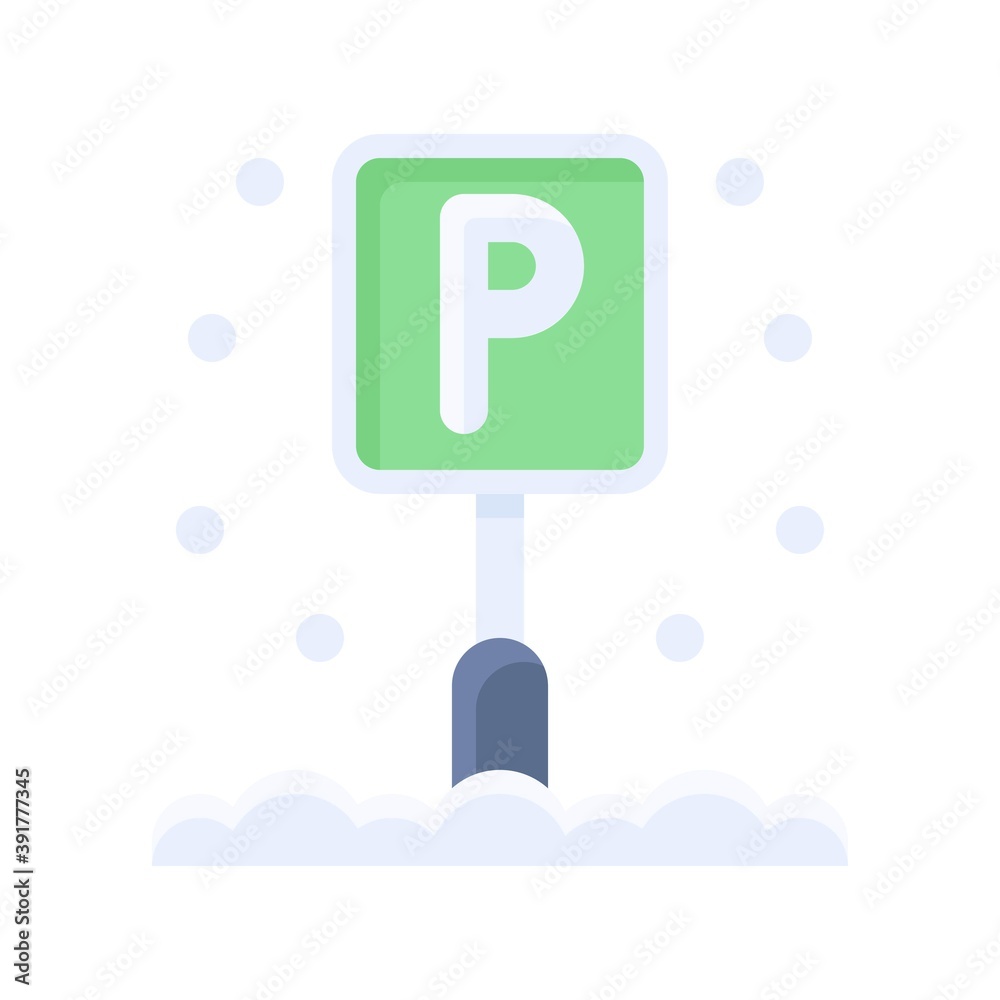 snow town in winter related parking sign with stand and ice vectors in flat style,