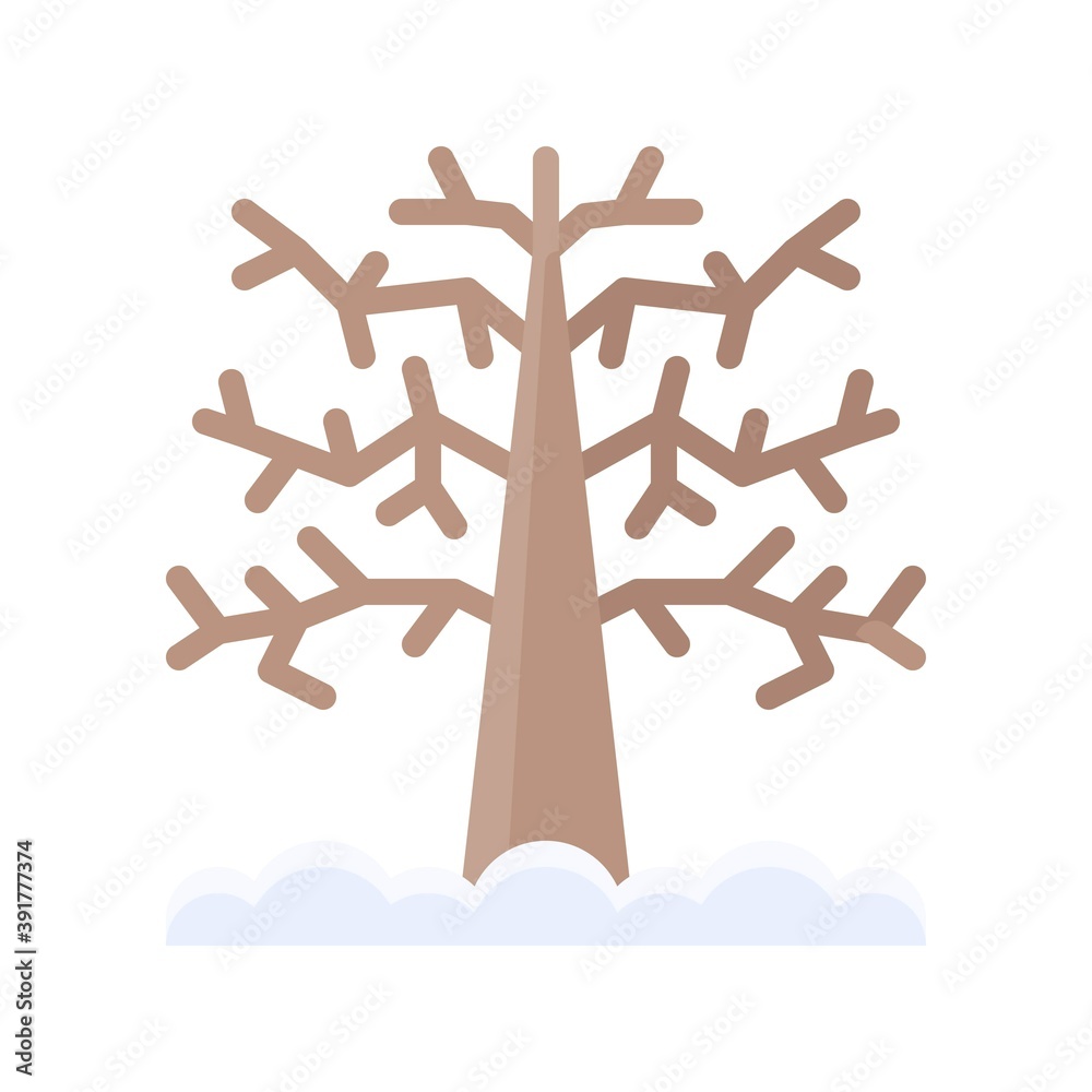 snow town in winter related tree with dry branches and ice vectors in flat style,