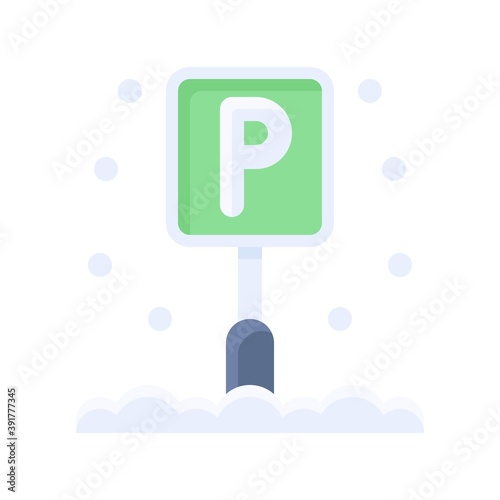 Obraz na płótnie snow town in winter related parking sign with stand and ice vectors in flat style, w salonie