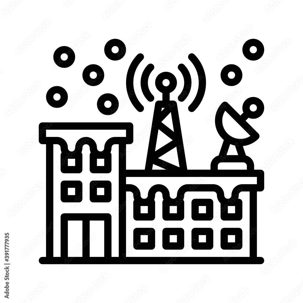 snow town in winter related signal tower building with windows and ice vectors in lineal style,