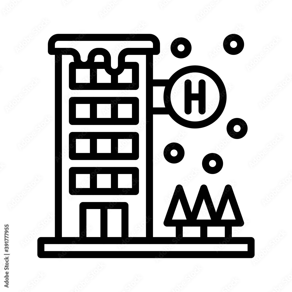 snow town in winter related hospital building with ice and windows vectors in lineal style,