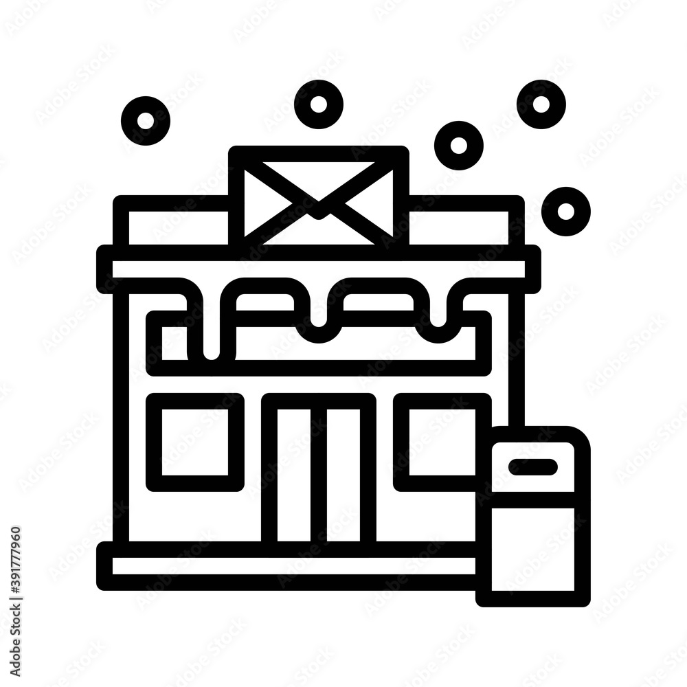 snow town in winter related post office building with ice and windows vectors in lineal style,
