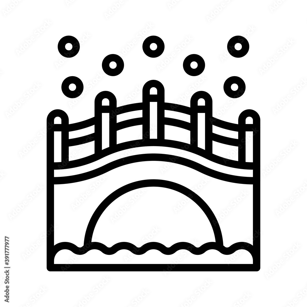 snow town in winter related water bridge with ice and water vectors in lineal style,